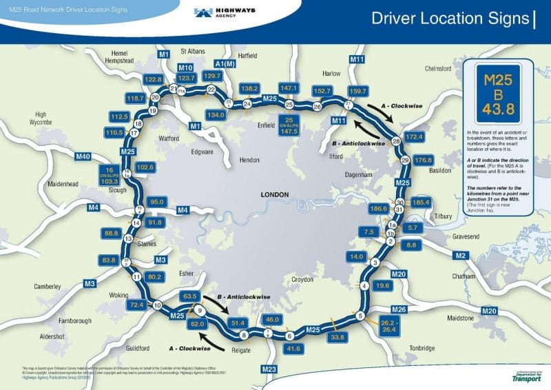 M25 Motorway Junctions Map